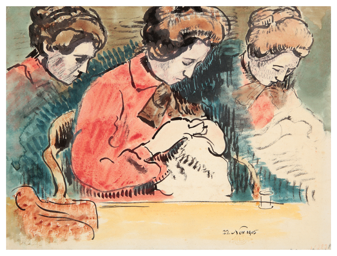 Studie voor naaiende vrouw, (Mme Lemmen), 1905